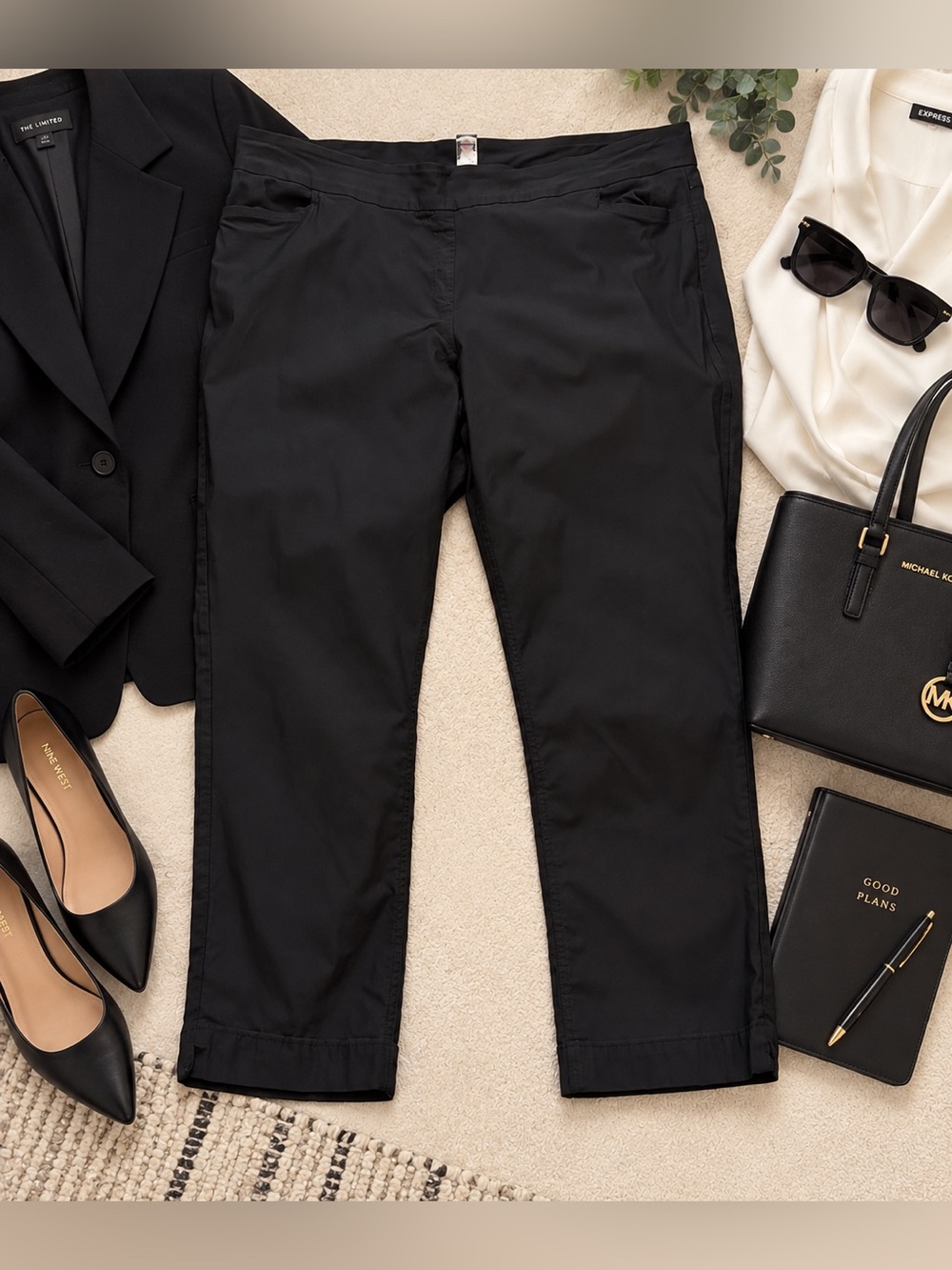 SlimSation by Multiples 22W Black Pull On Stretch Work Pants Plus Size